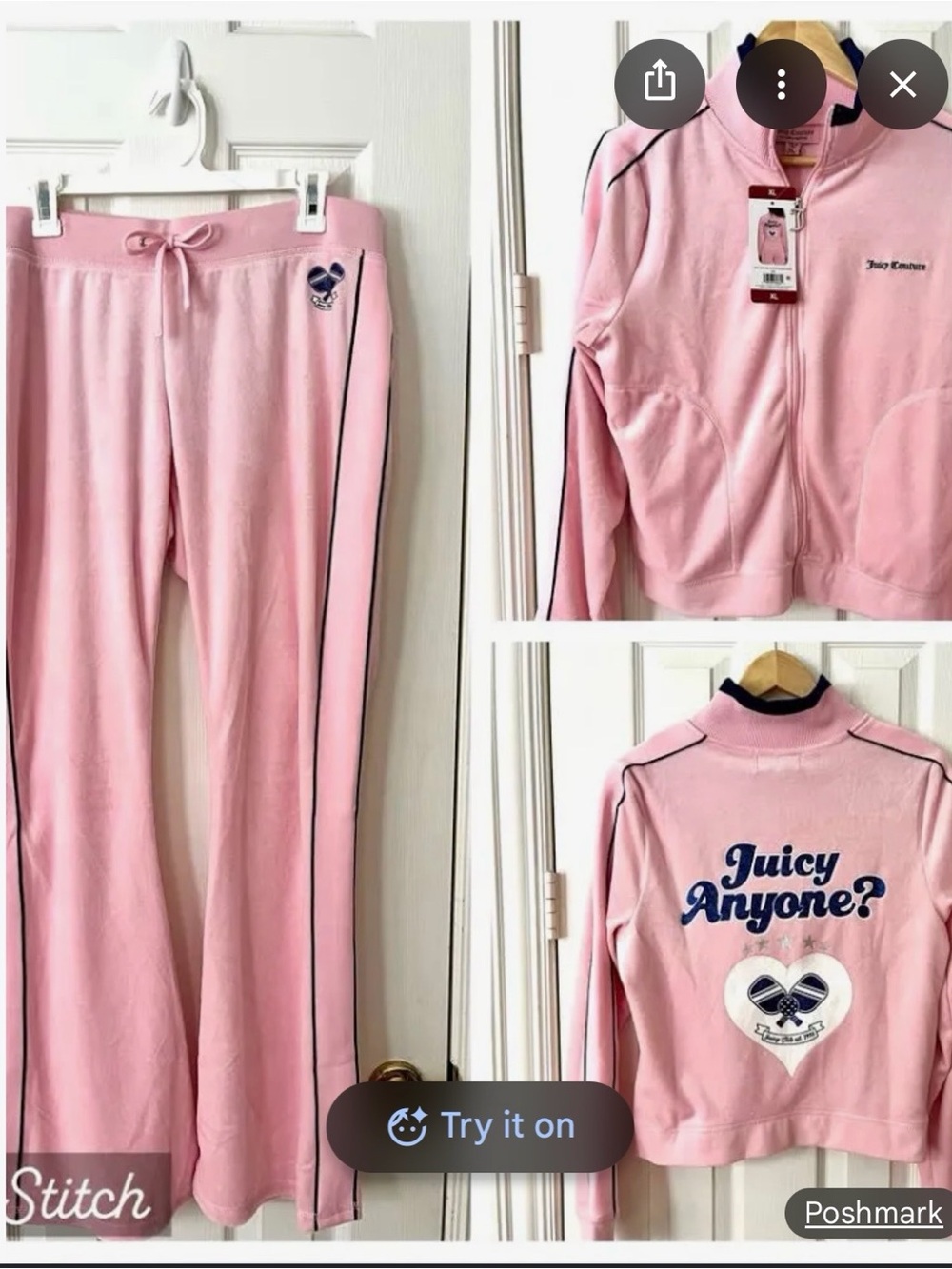 NWT Juicy Couture Pink ‘Juicy Anyone?’cotton velour zip ip jacket &pant set. - Picture 5 of 13